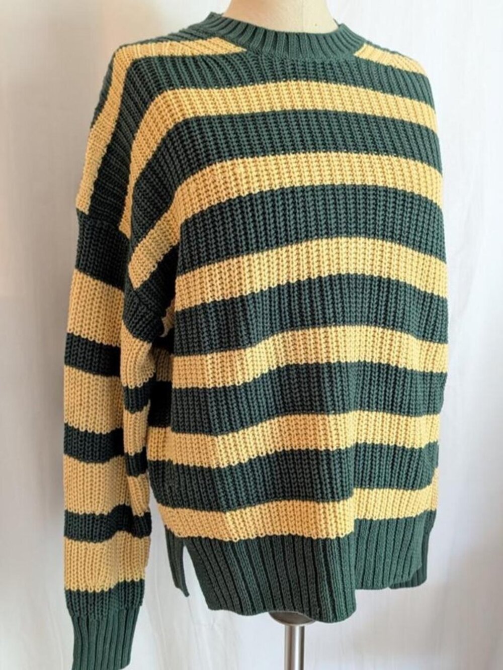 NWT American Eagle Oversized Green and Yellow Striped Sweater